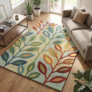 Floral Leaf Area Rug Modern Botanical Living Room Bedroom Soft Handmade Decor Carpet 8x10,5x7,6x9,4x6,3x5