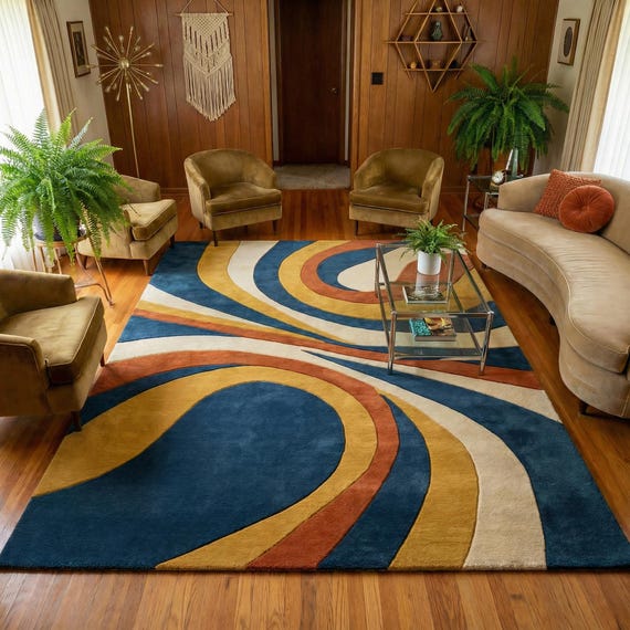 Abstract Area Rug Colorful Modern Rug Mid Century Living Room Decor Handmade Tufted Rug Bedroom Carpet Geometric Floor Rug
