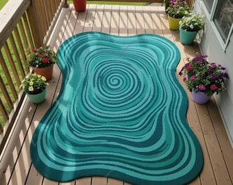 Abstract Teal Outdoor Area Rug 8x10ft,5x7ft,3x5ft Modern Patio Deck Garden Decor