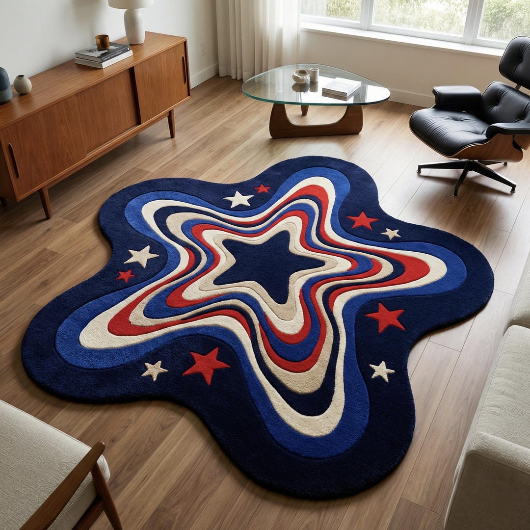 Patriotic Star Area Rug Handmade Wool 6x6 FT Modern Abstract Star ...