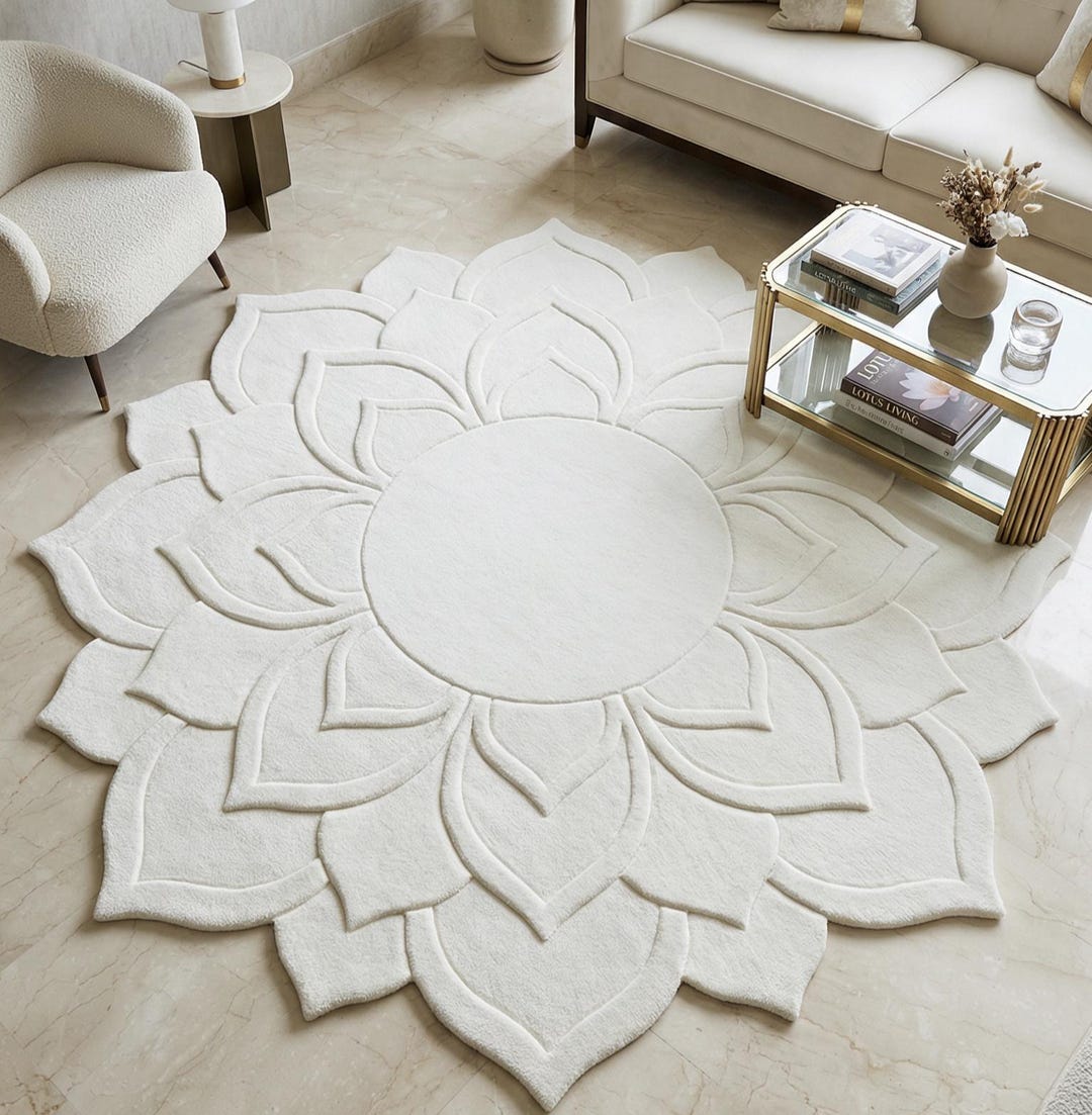 Flower Shape Wool Rug 5×5,6×6,7×7 White Lotus Hand Tufted Home Decor - Etsy
