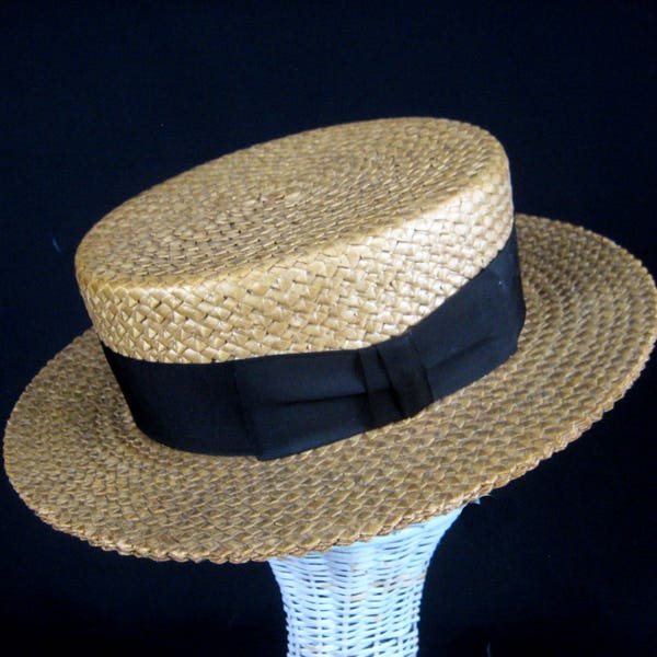 Mens Straw Boater Hat, Skimmer Hat, 1920s Straw Hat, Size 7 one quarter  Stetson Straw Hat,