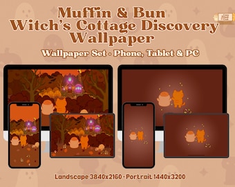 Cozy Halloween Wallpaper Bundle | Kawaii Halloween Desktop & Phone Backgrounds | Witch's Cottage Background