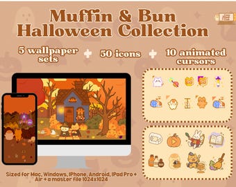 Cozy Halloween Wallpaper Bundle: Kawaii Desktop Icons + Animated Cursors (Digital Download)
