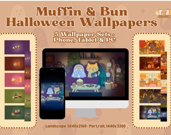 Cozy Halloween Wallpaper Bundle | Kawaii Halloween Desktop & Phone Backgrounds