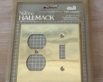 Nutone Hallmack HM-1418AB NIB 2G Sw/Dup Antique Brass Switch Plates Vintage