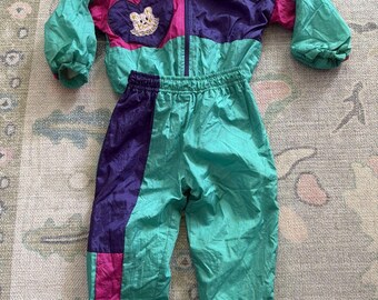 Vintage Little Lana 90-tals flickvindjacka jumpsuit turkos lila jacka byxor 18 m