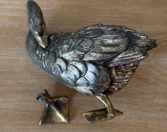 Rare Beautiful Antique Goose and Gander Bronze Silverplate Sculpture