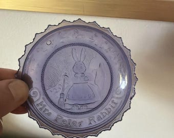 Pairpoint Glass Cup Plate Thornton Burgess Peter Mrs Rabbit Amethyst Purple 3.5