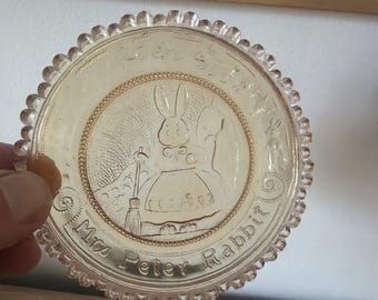 Pairpoint Glass Cup Plate Thornton Burgess Peter Mrs Rabbit Yellow  3.5
