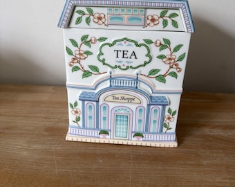 Vintage 1990 Lenox Village Canister The Tea Shoppe fine porcelain with lid