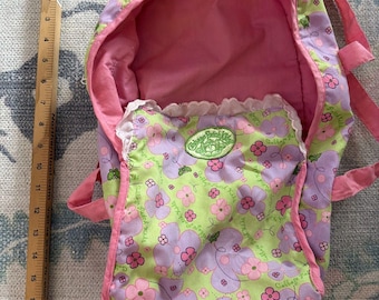 Cabbage Patch Kids Backpack Baby Doll Carrier Pink Green Cloth Basket