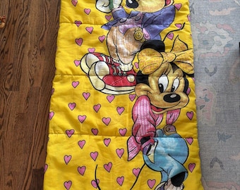 1980s Vintage~Mickey And Minnie Mouse~Sleeping Bag~Yellow Multi-Colored Flowers