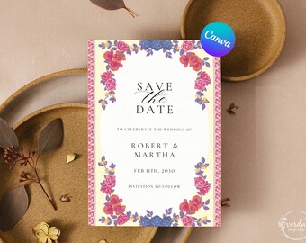 Save the Date Template Pink Floral Wedding Announcement Card Editable Romantic Garden Save the Date Printable Wedding Date Card