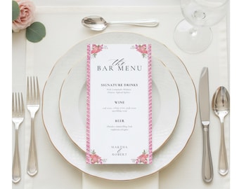 Wedding Bar Menu Template | Floral Canva Printable Signature Cocktails