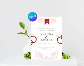 Wedding Invitation Template Editable Canva Modern Minimal Elegant Digital Invite Instant Download DIY Wedding Invitation Printable