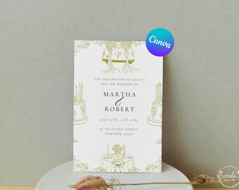 Plantilla editable de invitación de boda Canva Invitación de boda vintage elegante Imprimible Tarjeta de boda DIY Minimalista Clásico Descarga