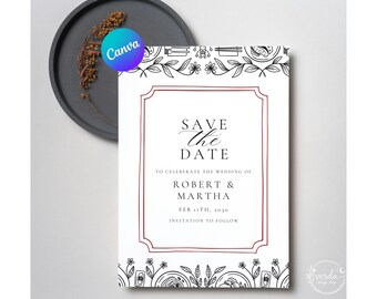 Wedding Save the Date Template Editable Canva Minimalist Elegant Wedding Announcement Printable Modern Simple Save the Date Card