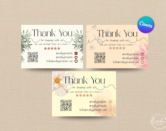 Floral Thank You Card Templates Modern Small Business Inserts Canva Editable Digital Download Bundle Set
