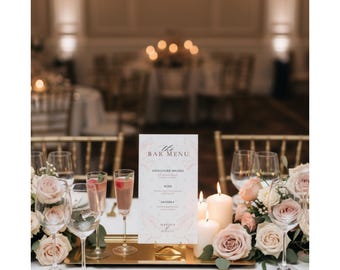 Elegant Wedding Bar Menu Template | Minimalist Drink Sign (Canva Editable)