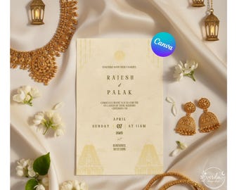 South Indian Wedding Invitation Template Canva Tamil Wedding Card Digital Download Telugu Marriage Card Online WhatsApp Evite