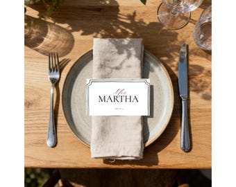 Elegant Wedding Place Card Template: Luxe Neutral Design (Canva Editable)