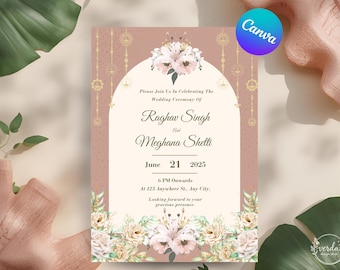 Indian Wedding Invitation Canva Template Editable Hindu Shaadi Invite Minimal Nikah Wedding Card Digital Download WhatsApp Invite