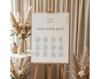 Elegant Wedding Seating Chart Template • Minimal Floral Canva Sign