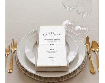 Minimalist Wedding Bar Menu Template | Editable Signature Drink Sign (Canva)