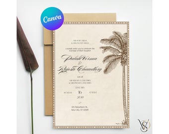 Plantilla de Canva para invitación de boda india DIY, invitación tradicional hindú Shaadi, descarga instantánea, invitación Haldi Sangeet imprimible