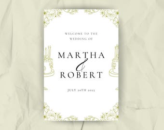 Plantilla de Canva para pancarta floral vintage de boda: Letrero de bienvenida editable