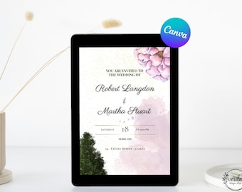 Plantilla editable de invitación de boda Canva Invitación de boda floral elegante Imprimible DIY Descarga digital Invitación minimalista romántica