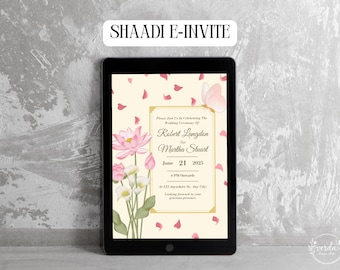 Indian Wedding Invitation WhatsApp Template Editable Canva Lotus Floral Wedding Invite Digital Download Hindu Wedding Invitation