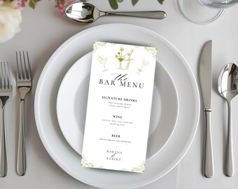 Plantilla de menú vintage para bar de bodas: cartel de bebida editable y original (descarga instantánea)