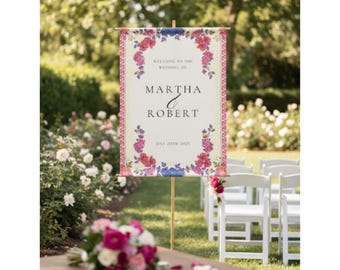 Floral Wedding Welcome Banner, Editable Canva Template, Printable Sign