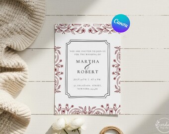 Wedding Invitation Template Editable Canva Wedding Invite Minimalist Elegant Printable Invitation for Couples Instant Download
