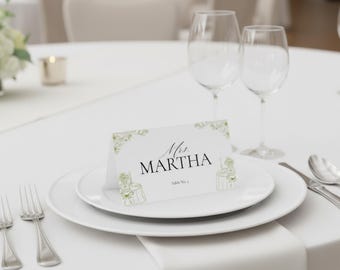 Elegant Wedding Place Card Template: Vintage Floral (Canva Editable)