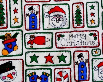 Vintage 1980s unused christmas cotton fabric with larger multicolor printed christmas toys/ fabric patchwork pattern