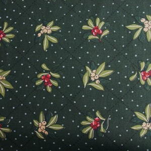 Vintage 1970s fabric in highquality unused cotton with red/ green/ yellow printed berries pattern on dark green bottomcolor image 2