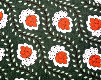 1970s Floral Quilt Fabric, Unused Cotton, Orange Flower Pattern