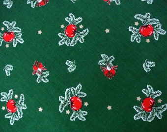 Vintage 1980s christmas fabric in highquality unused cotton with printed christmas red/ green apple/ heart pattern on green bottomcolor