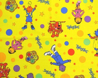 Tessuto di cotone vintage anni '80: stampa multicolore per bambini, giallo (27x30")
