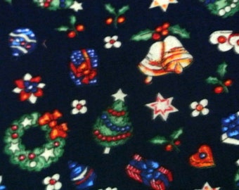 Vintage 1980s unused Christmas fabric in highquality unused cotton with small printed traditional christmas motives on darkblue bottomcolor