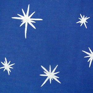 Vintage 1970s unused cotton fabric with printed gray star pattern on navyblue bottomcolor for your quilting/ sewing prodjects