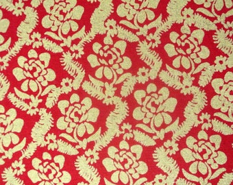 UNUSED vintage 1963 Finland MARIMEKKO Maija Isola MUSKOTTI design quilting/sewing fabric with printed goldcolor flower pattern on red bottom