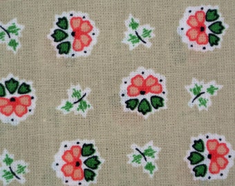 Tecido de algodão vintage dos anos 70 para patchwork: estampa floral rosa e verde