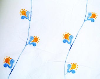 Vintage 1970s Cotton Quilt Fabric: Yellow & Blue Floral Print