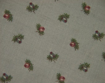 Vintage 1950 MARCUS BROS tejido de colcha en algodón prelavado de alta calidad con pequeño patrón de rosebud en color inferior gris claro
