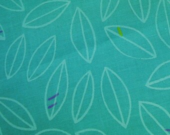 Vintage 1970s quilt fabric in highquality prewashed unused cotton with leafe pattern on turqouise blue bottomcolor