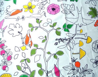 IKEA Swedish Cotton Fabric: Multicolor Bird & Floral Print (28.75 x 29.5" )
